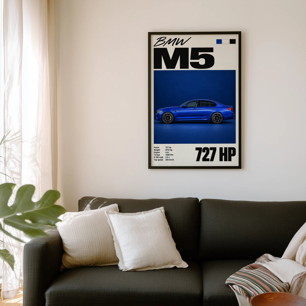 Vintage BMW M5 Print, Blue Car Wall Art