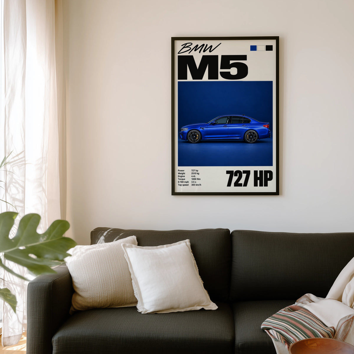 Vintage BMW M5 Print, Blue Car Wall Art