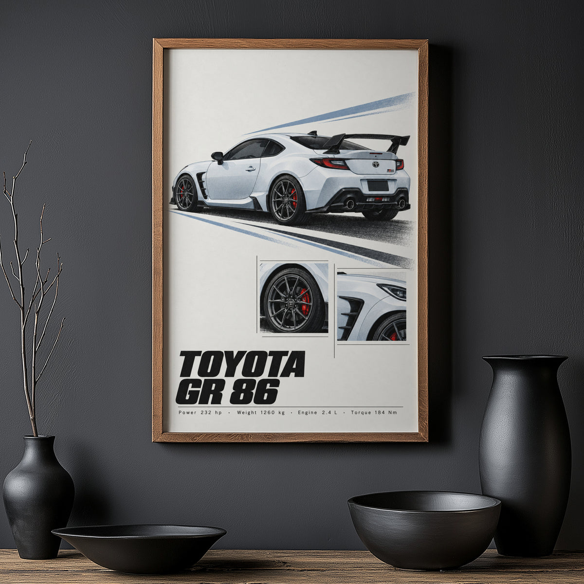 Vintage Toyota GR 86 Print, Car Poster, Garage Wall Art