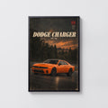 Vintage Dodge Charger Print, Orange Muscle Car Art