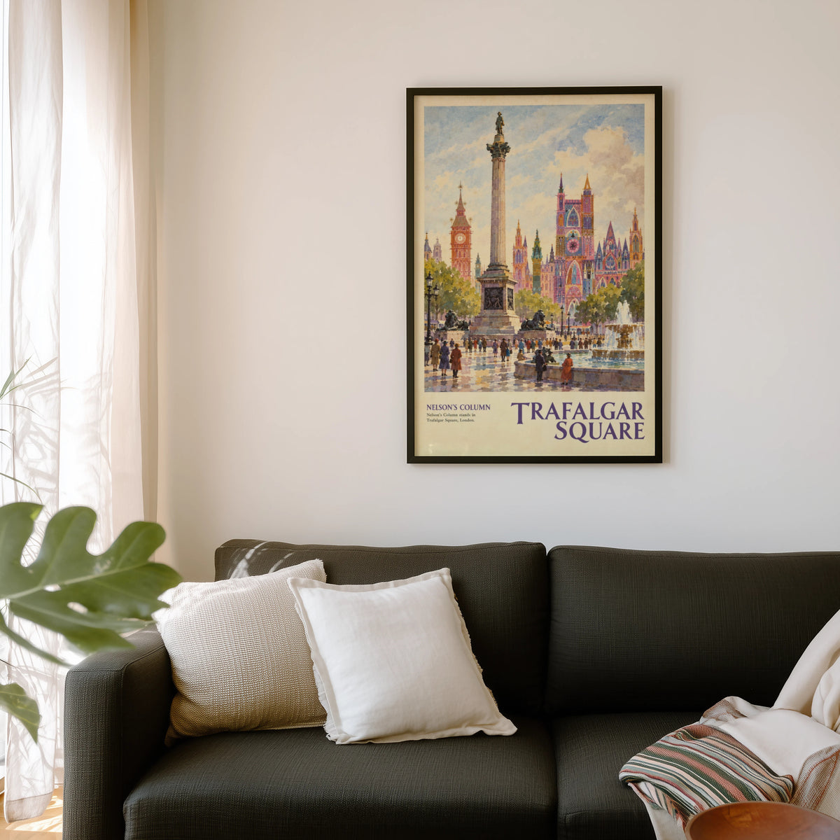 Vintage Trafalgar Square London Poster, Nelson's Column