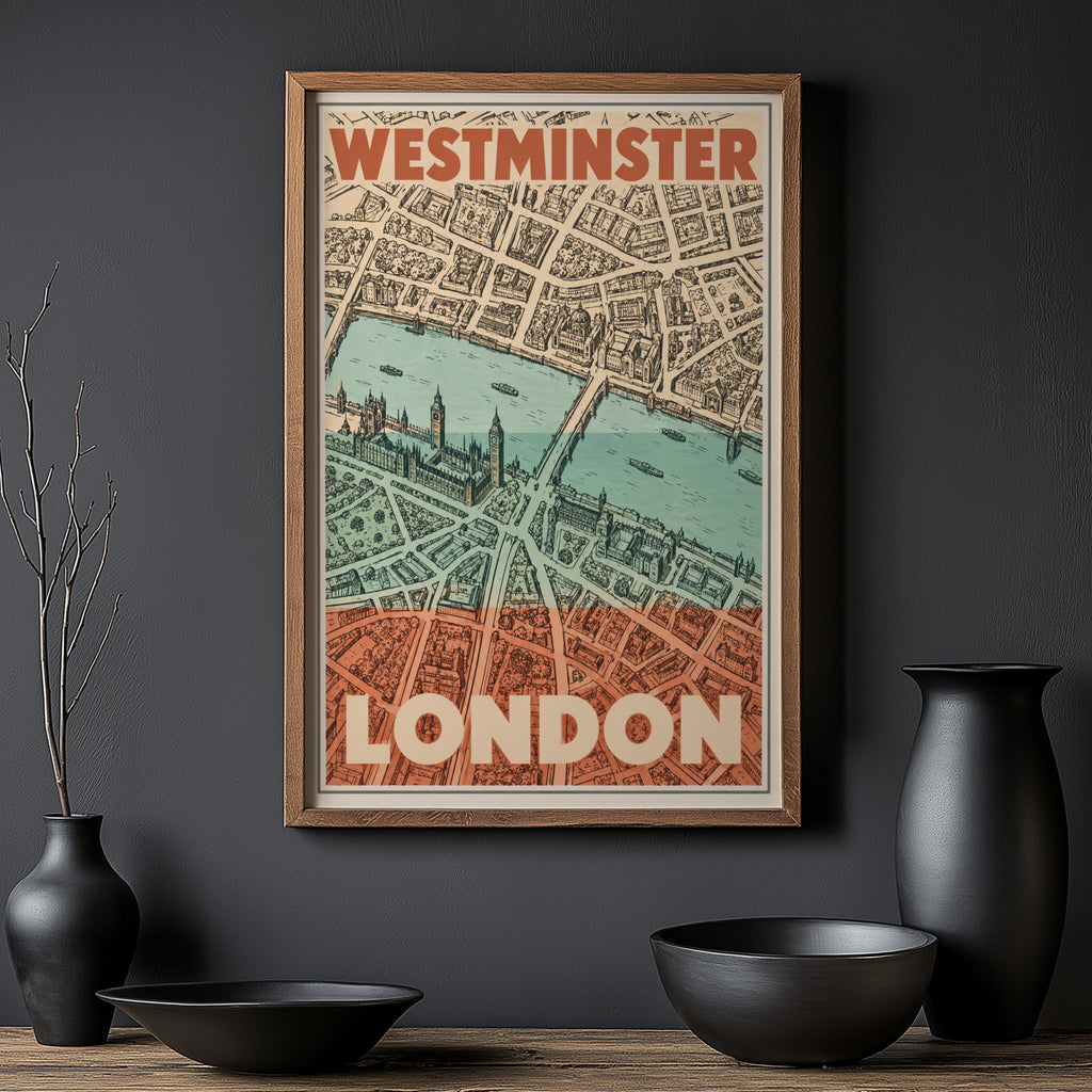 Vintage Westminster London Poster, Map Wall Art Print