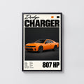 Vintage Dodge Charger Print, Muscle Car Wall Art