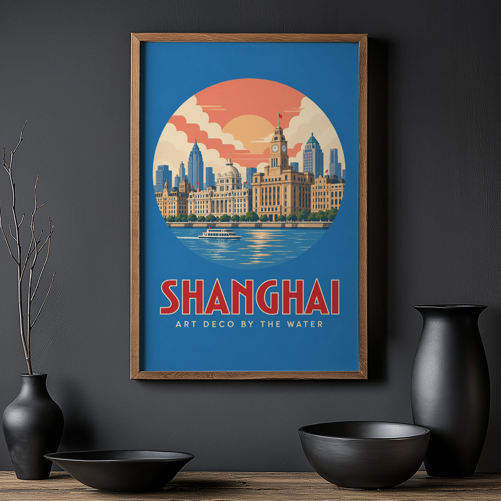 Vintage Shanghai Poster, Art Deco Bund Wall Art, Print