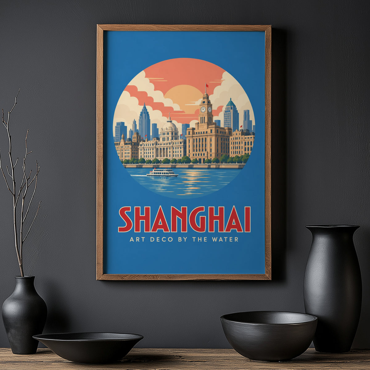Vintage Shanghai Poster, Art Deco Bund Wall Art, Print