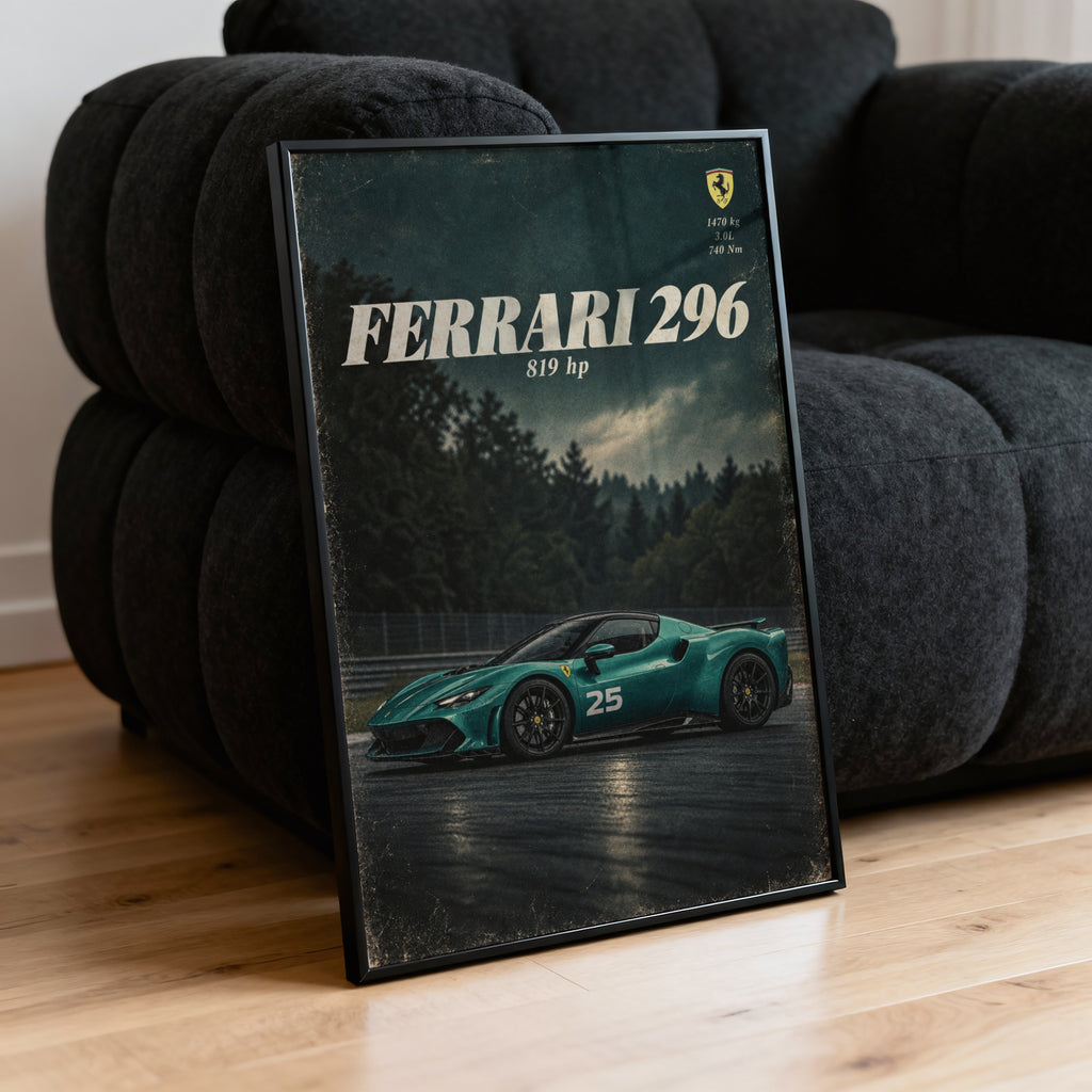 Vintage Ferrari 296 Print, Car Wall Art, Supercar