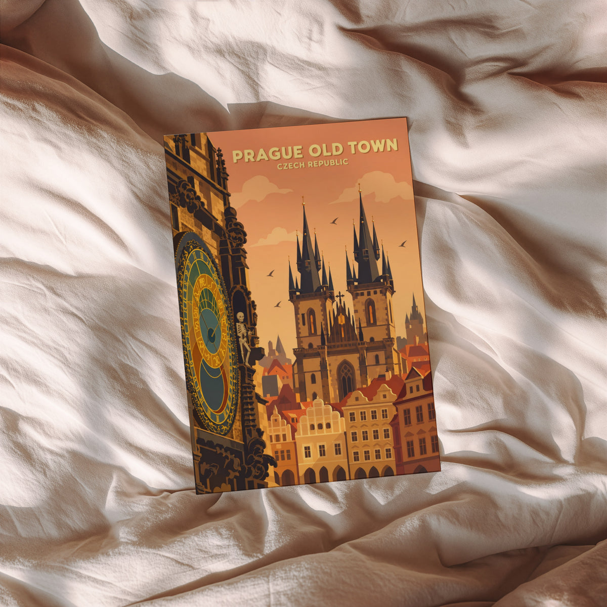Vintage Prague Old Town Poster, Czech Republic Wall Art