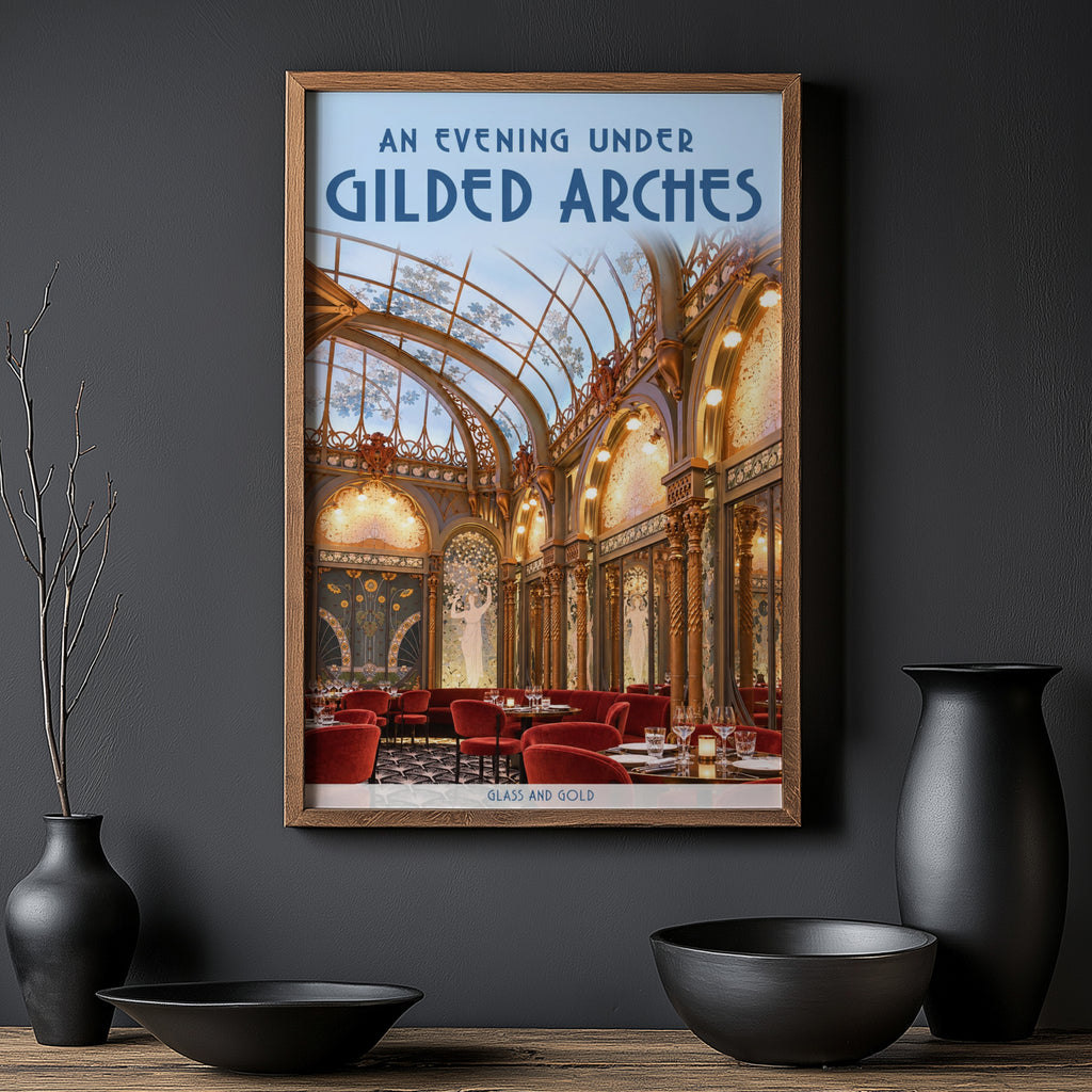 Vintage Art Deco Restaurant Poster, Gilded Arches Wall Art
