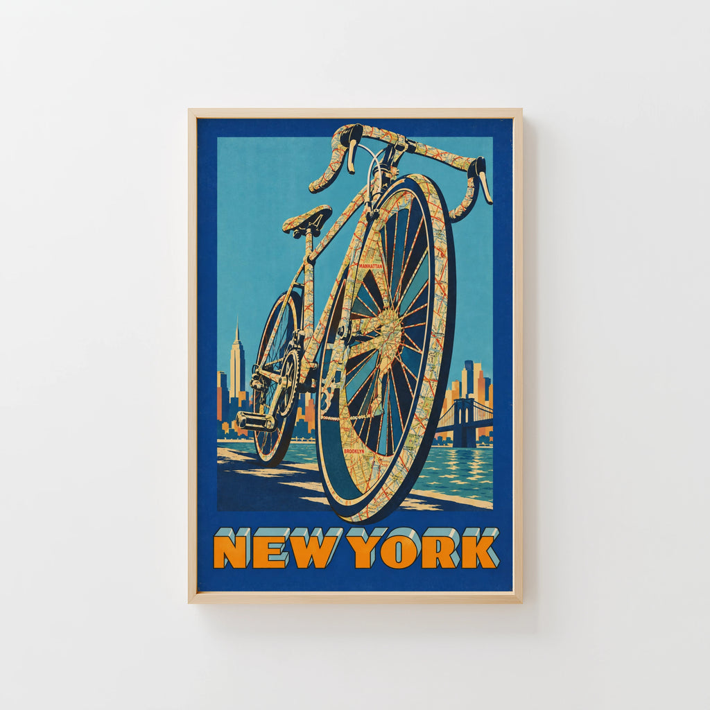 Vintage New York Bike Poster, Cycling Wall Art, Map Print