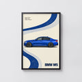 Vintage BMW M5 Print, Blue Car Wall Art