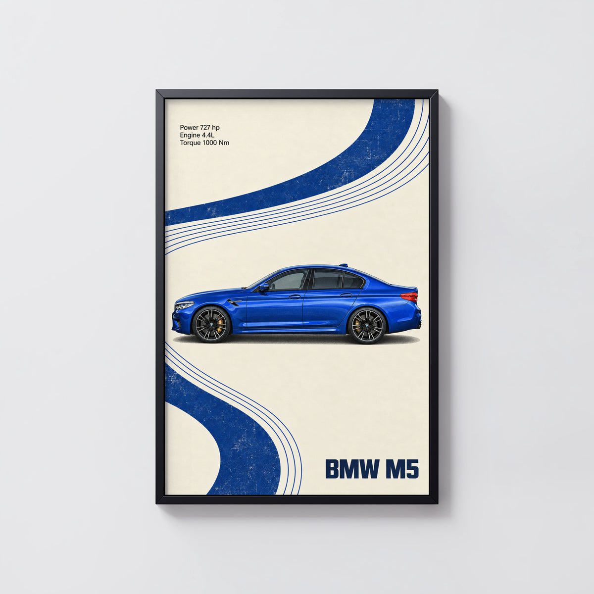 Vintage BMW M5 Print, Blue Car Wall Art