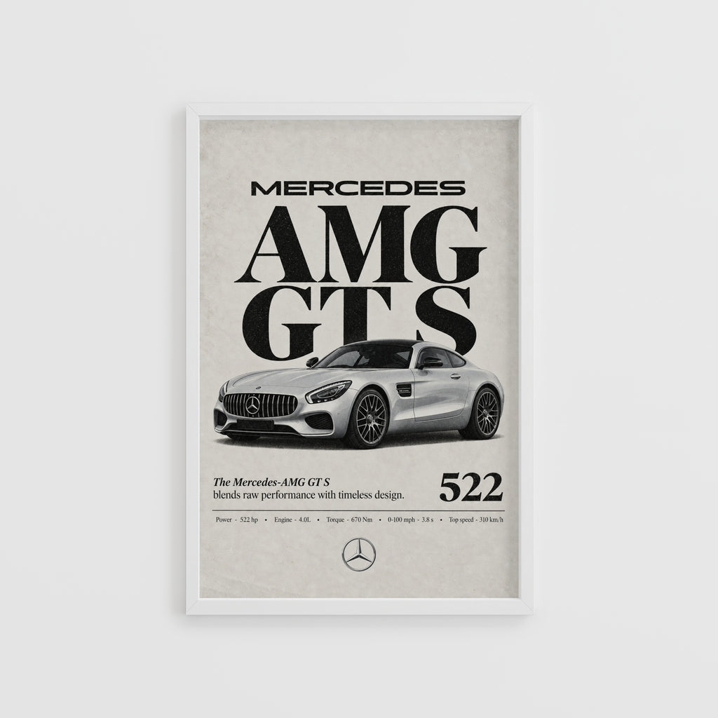 Vintage Mercedes AMG GT S Print, Car Wall Art