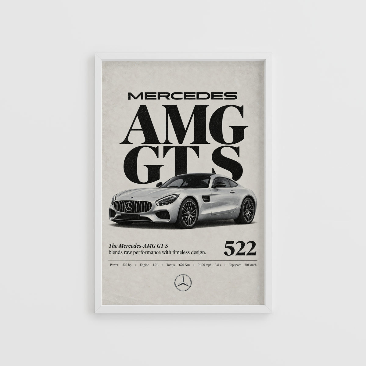 Vintage Mercedes AMG GT S Print, Car Wall Art