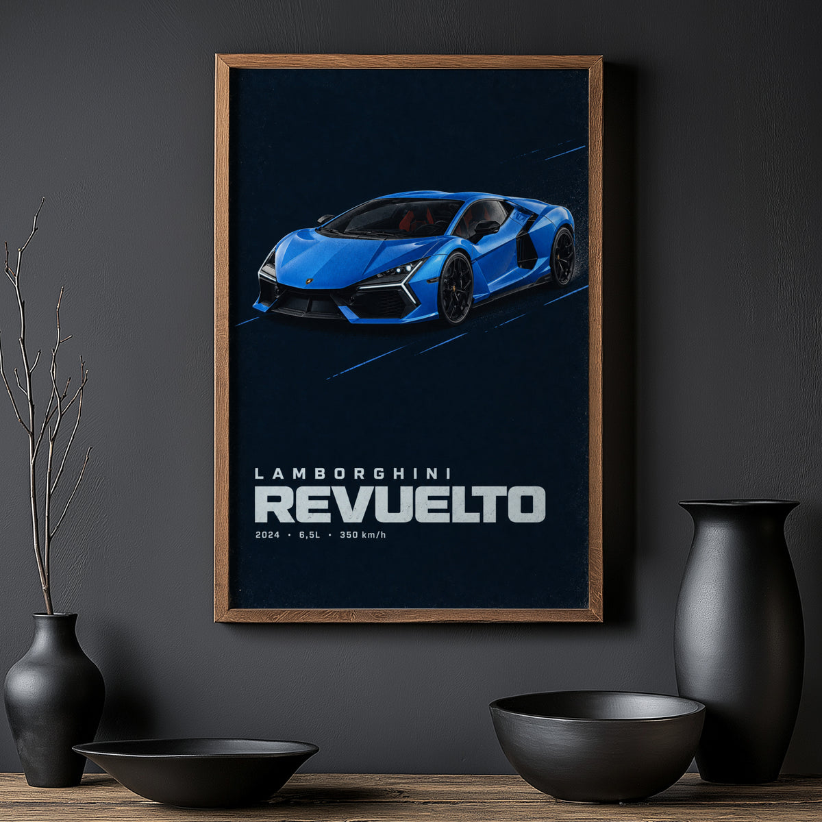 Vintage Lamborghini Revuelto Print, Blue Supercar