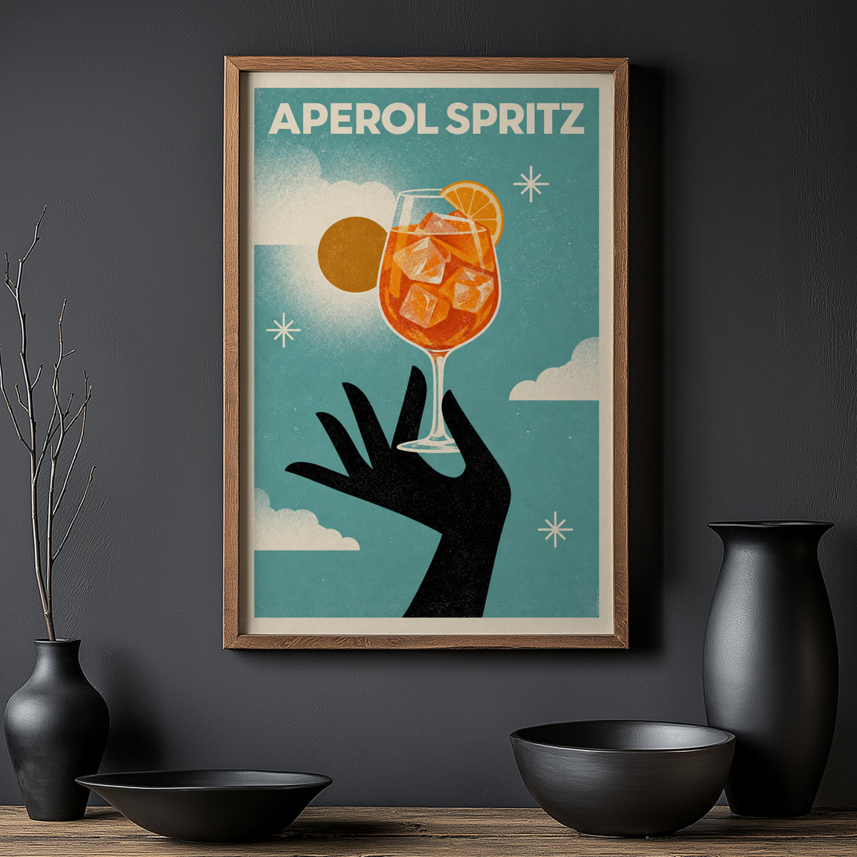 Vintage Aperol Spritz Print Poster, Retro Cocktail Art