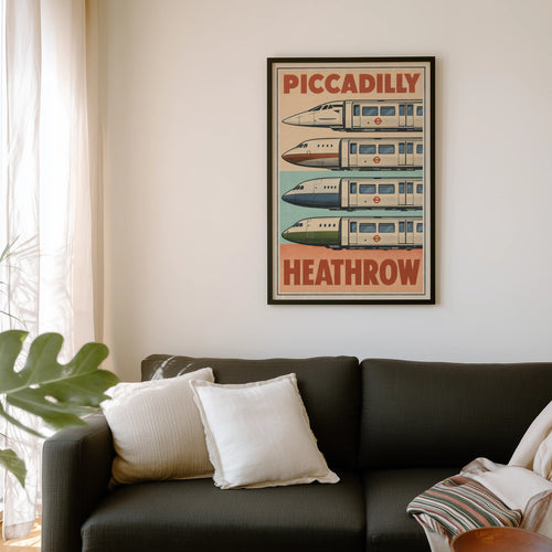 Vintage Piccadilly Line Heathrow Poster, London Print