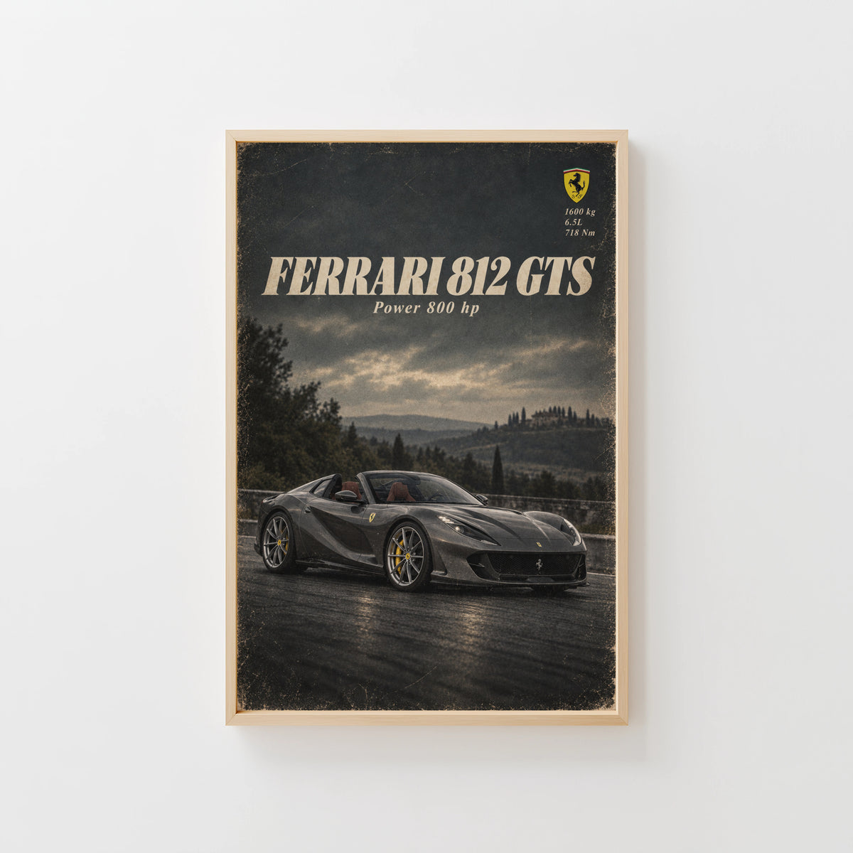 Vintage Ferrari Print, Supercar Wall Art