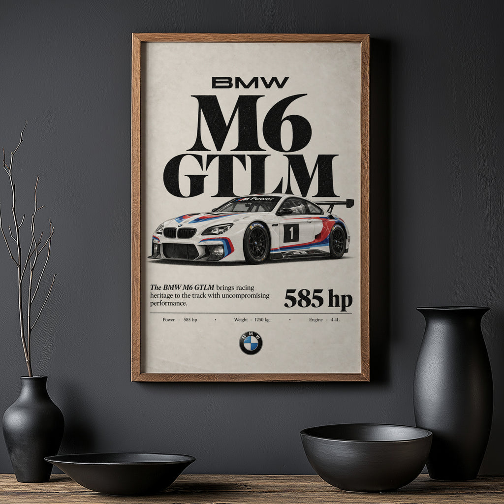 Vintage BMW M6 GTLM Print, Racing Car Wall Art