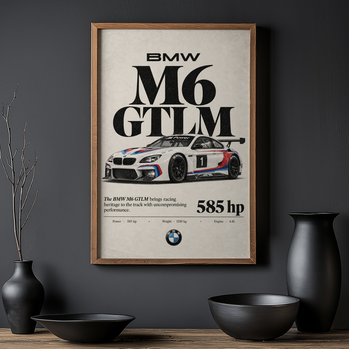 Vintage BMW M6 GTLM Print, Racing Car Wall Art