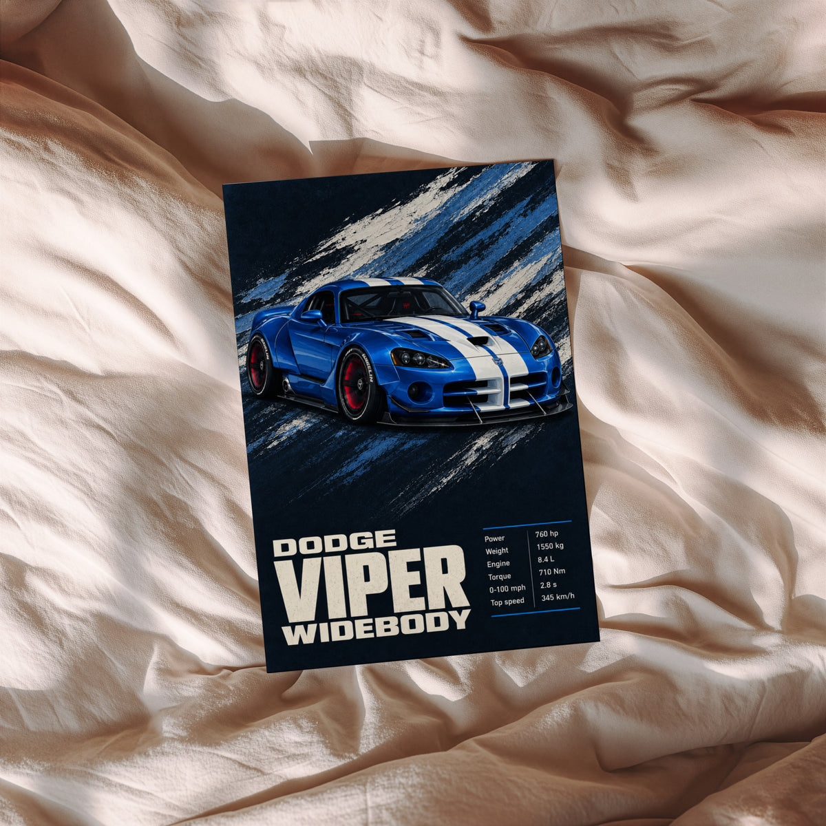 Vintage Dodge Viper Widebody Print, Blue Car Art