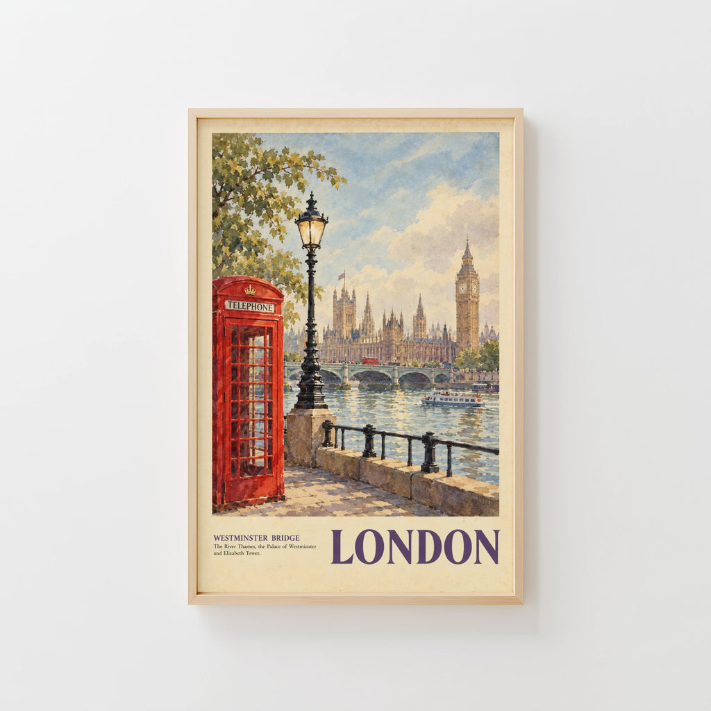 Vintage London Poster, Westminster Bridge Wall Art