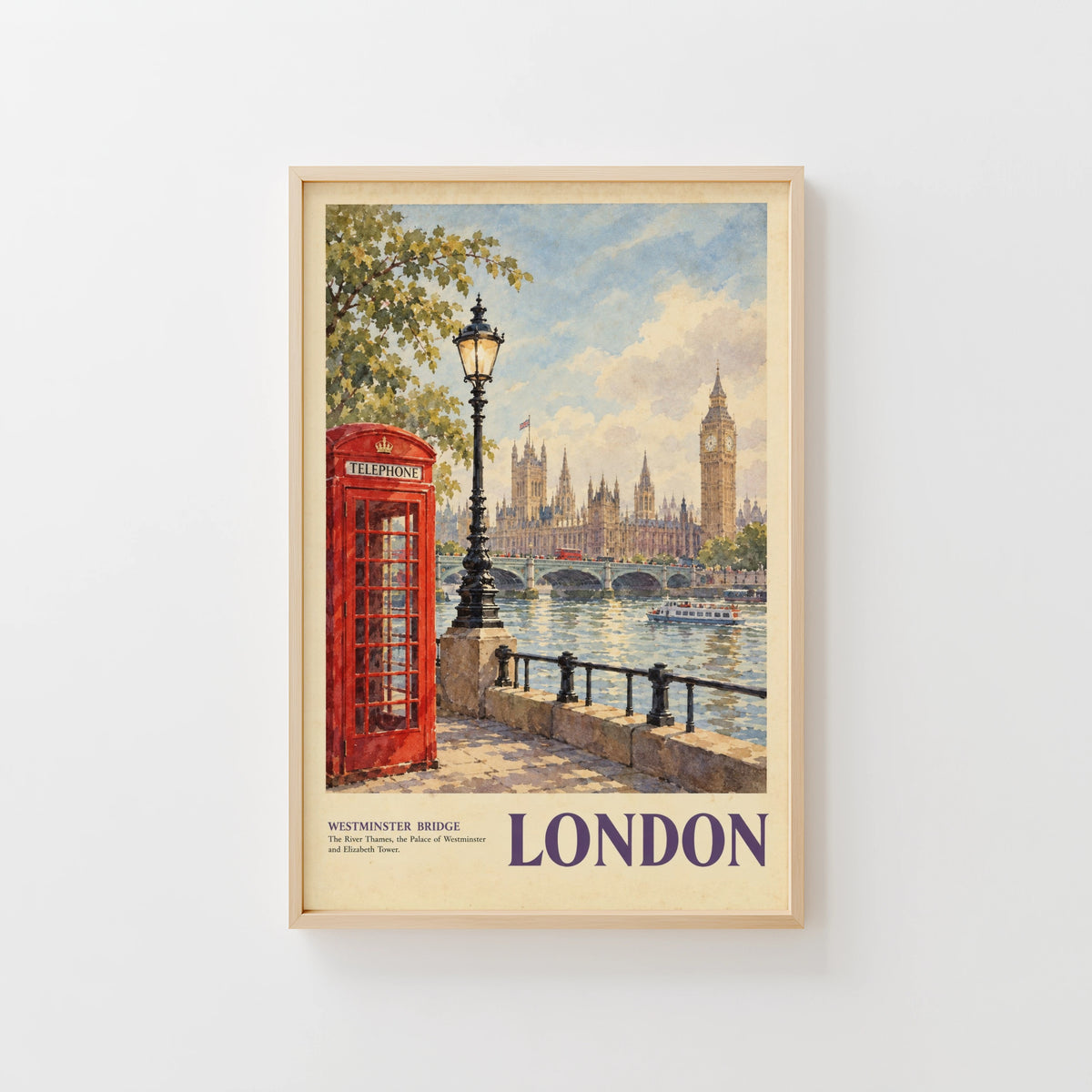 Vintage London Poster, Westminster Bridge Wall Art