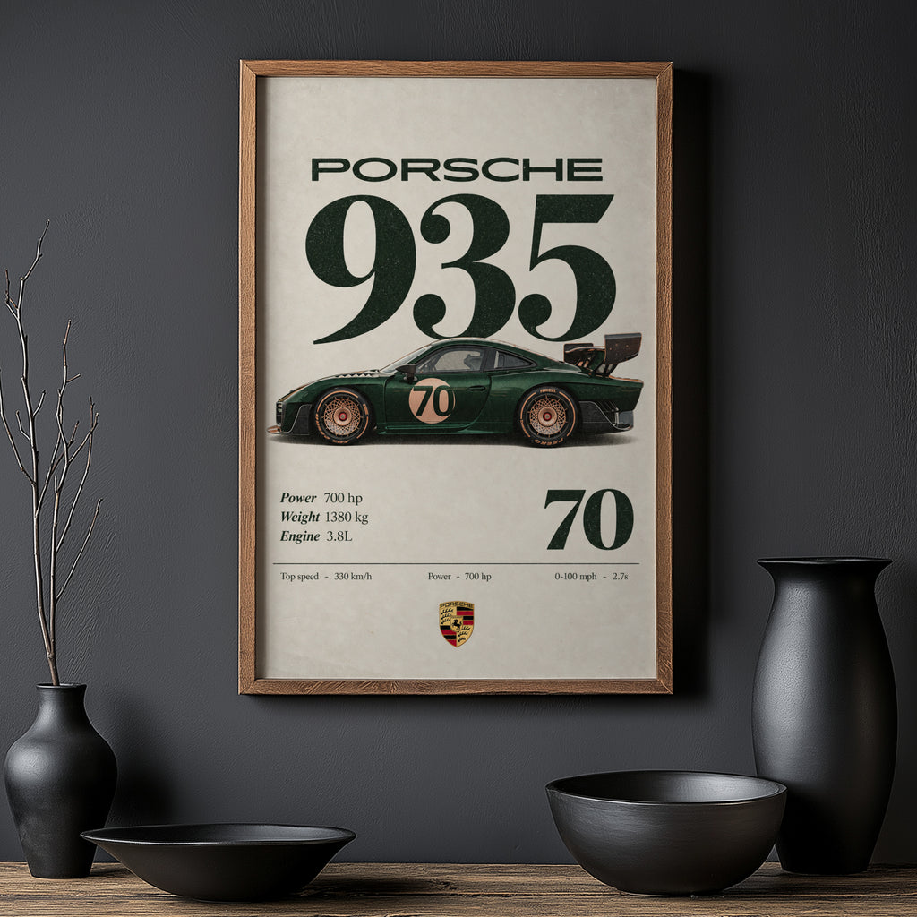 Vintage Porsche 935 Print, Racing Car Wall Art