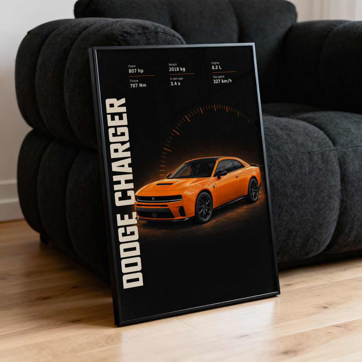 Vintage Dodge Charger Print, Orange Muscle Car