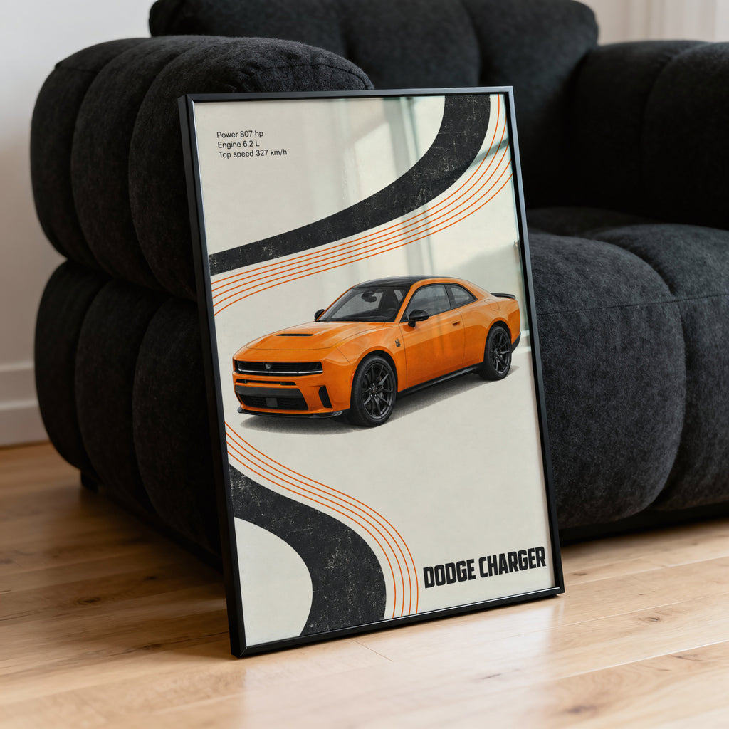 Vintage Dodge Charger Print, Muscle Car Wall Art