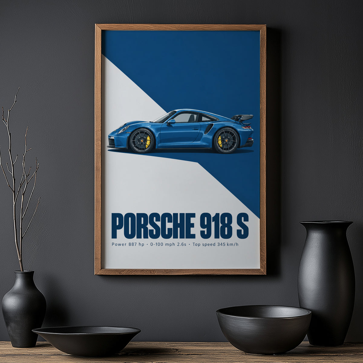 Vintage Porsche 918 S Print, Blue Car Wall Art