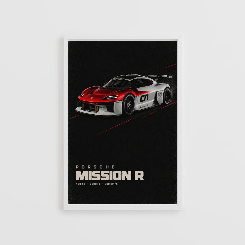 Vintage Porsche Mission R Print, Racing Car Wall Art