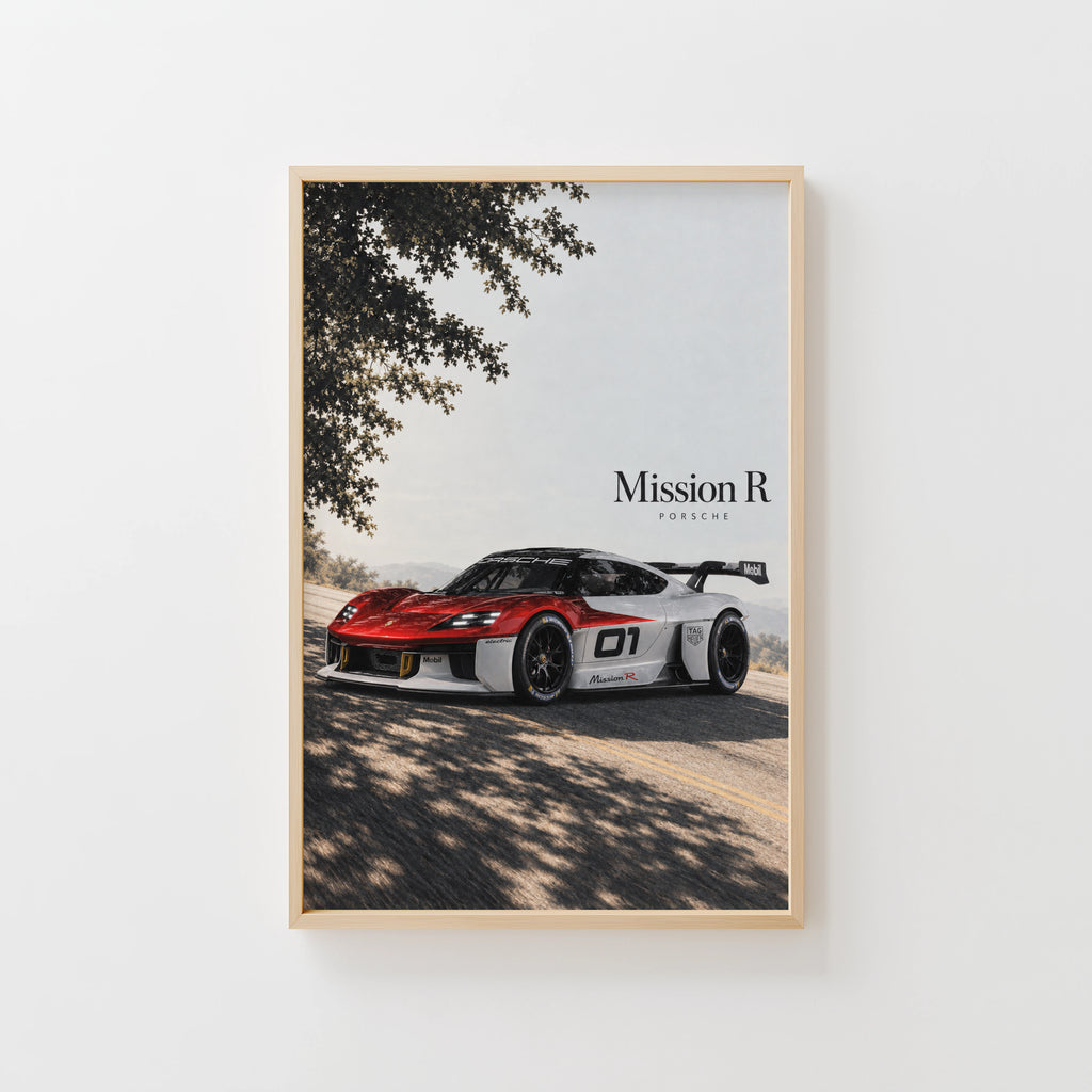 Vintage Porsche Mission R Print, Race Car Art