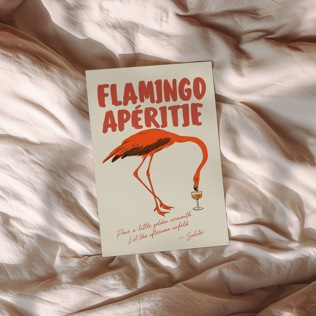 Vintage Flamingo Aperitif Print Poster, Bar Wall Art