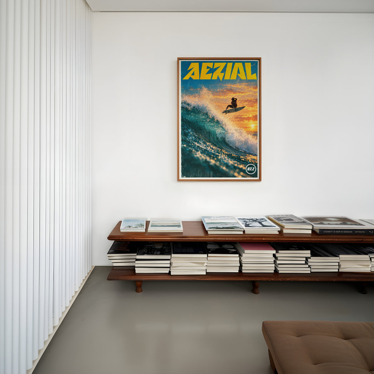 Vintage Aerial Surf Print, Surfing Poster, Sunset Wave