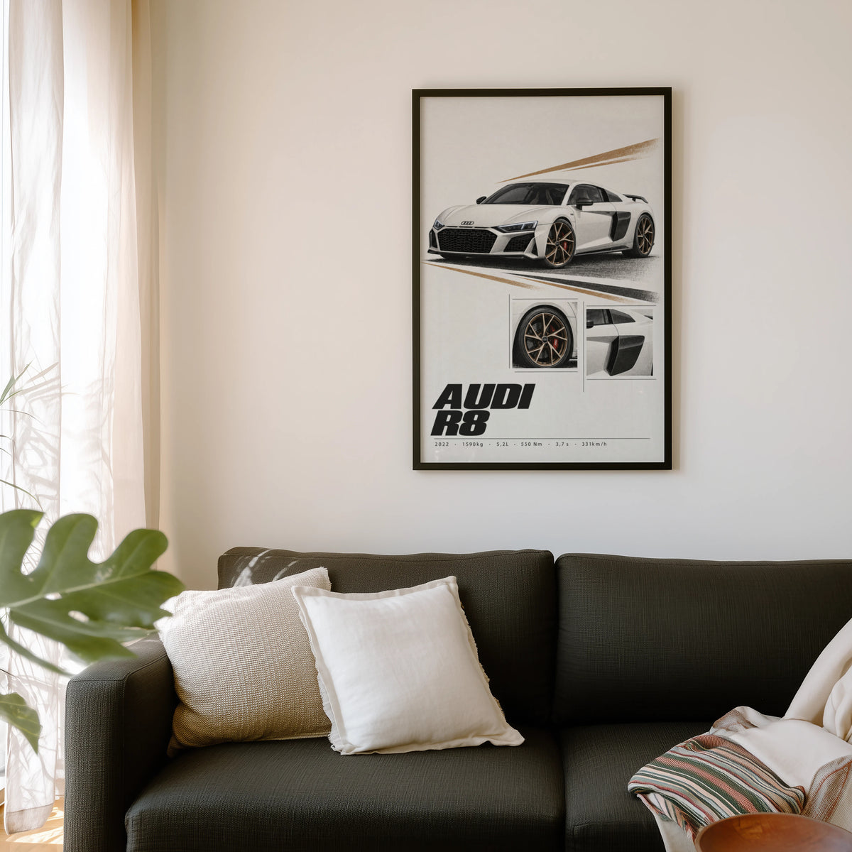 Vintage Audi R8 Print, Car Poster, Supercar Wall Art