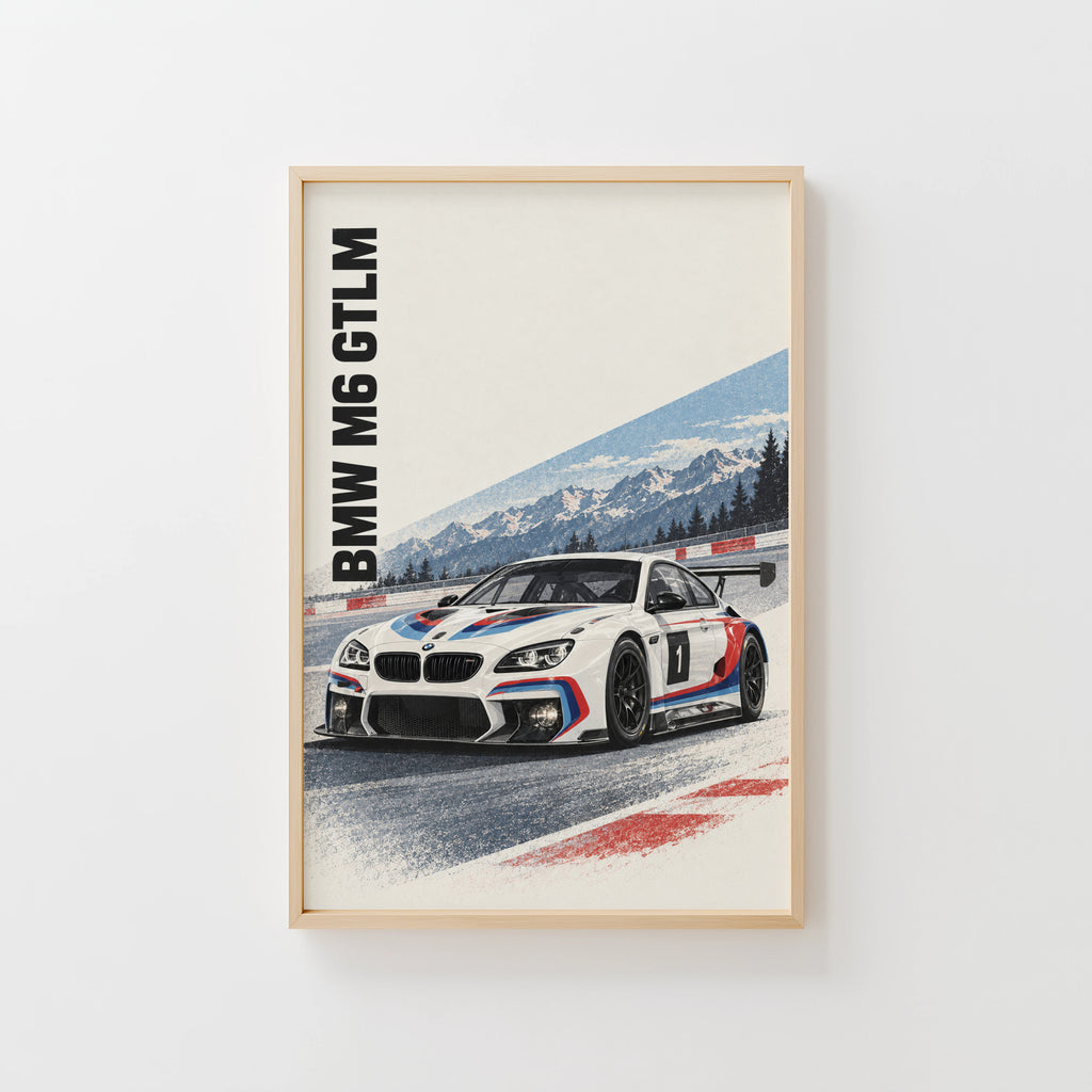 Vintage BMW M6 GTLM Print, Racing Wall Art