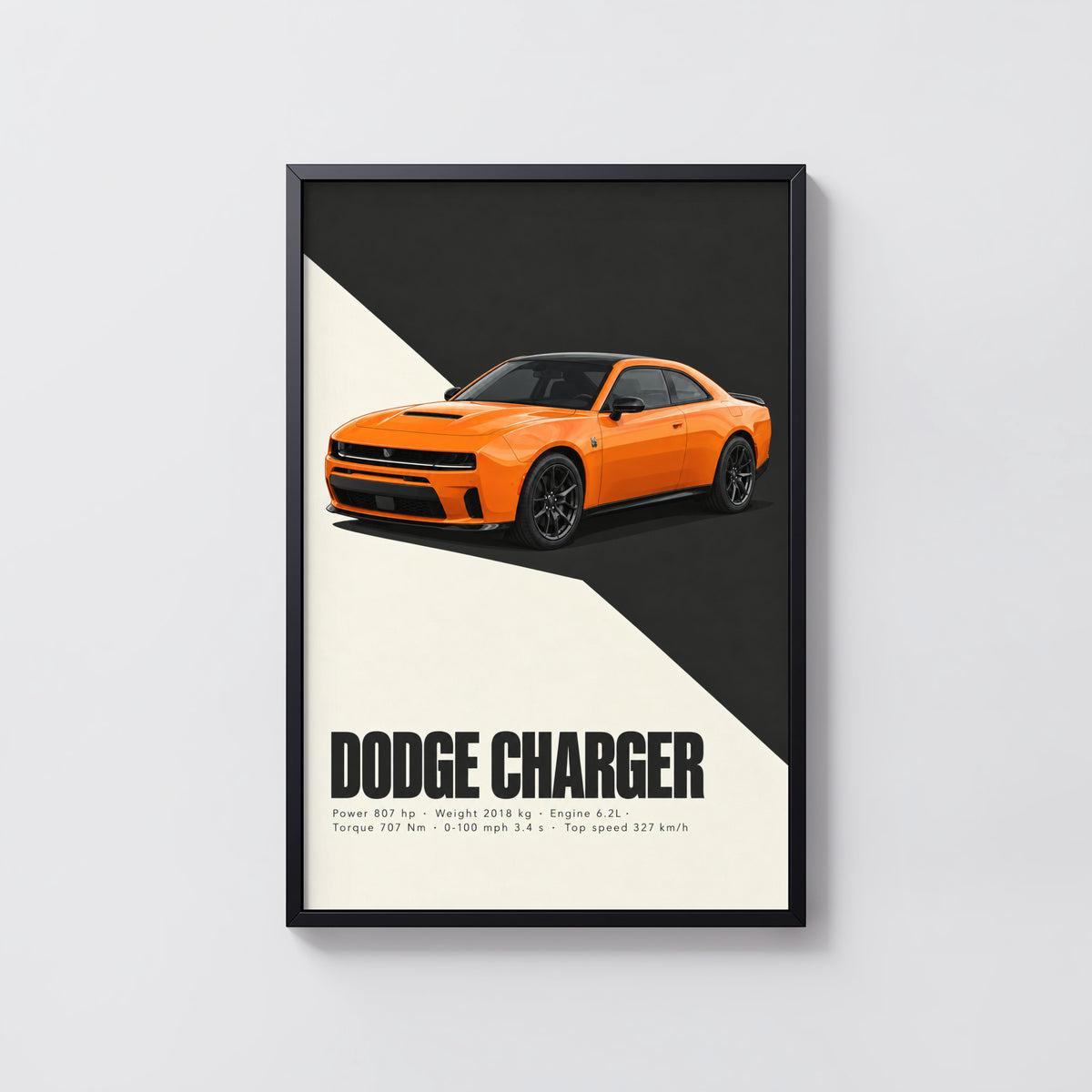 Vintage Dodge Charger Print, Orange Muscle Car Art