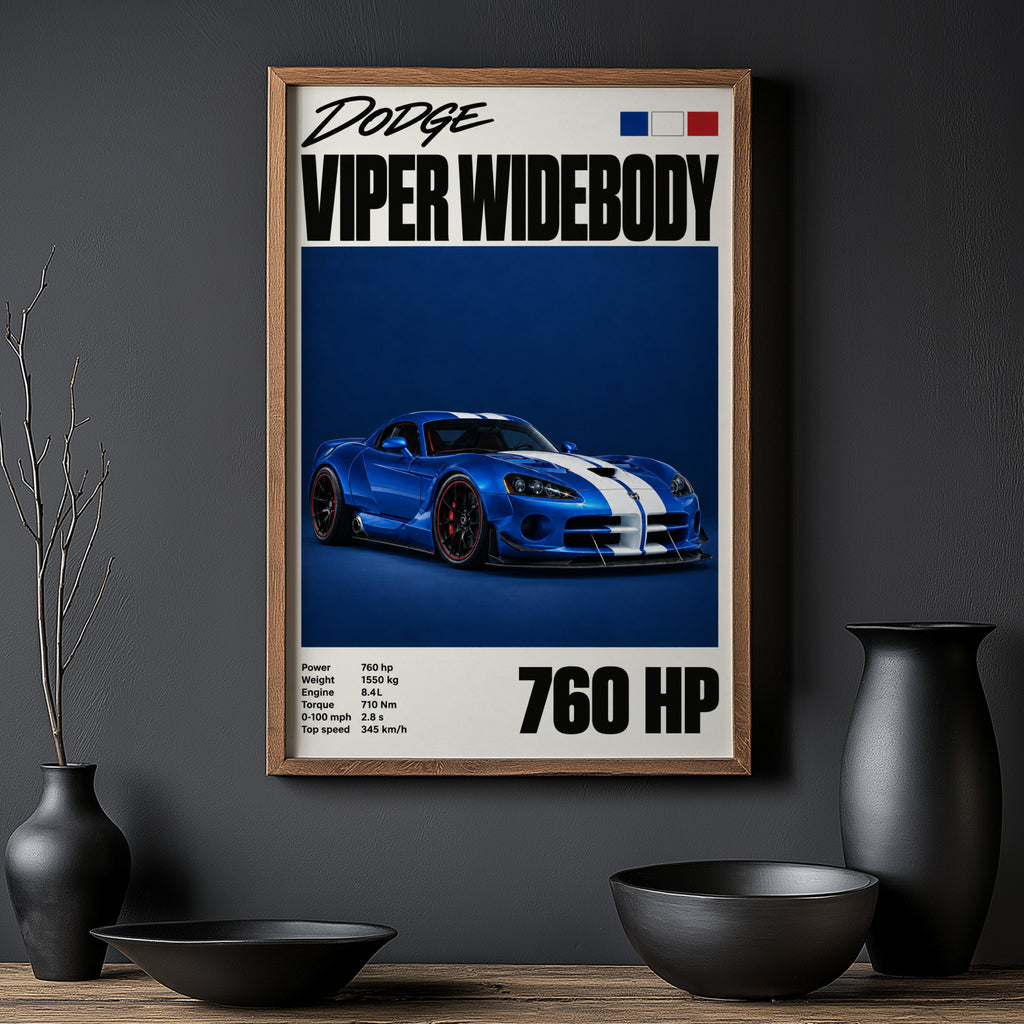 Vintage Dodge Viper Print, Car Wall Art
