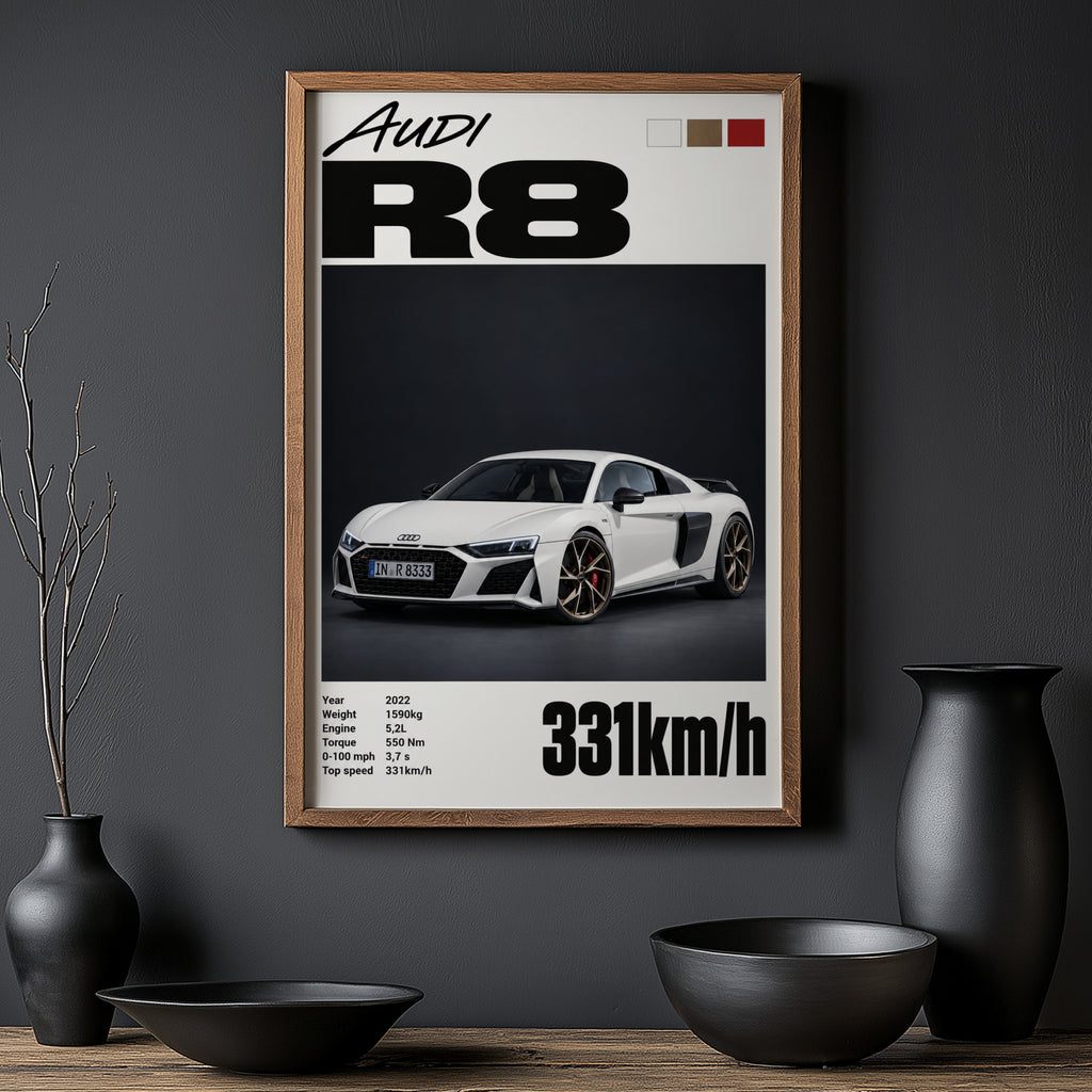 Vintage Audi R8 Print, Supercar Wall Art