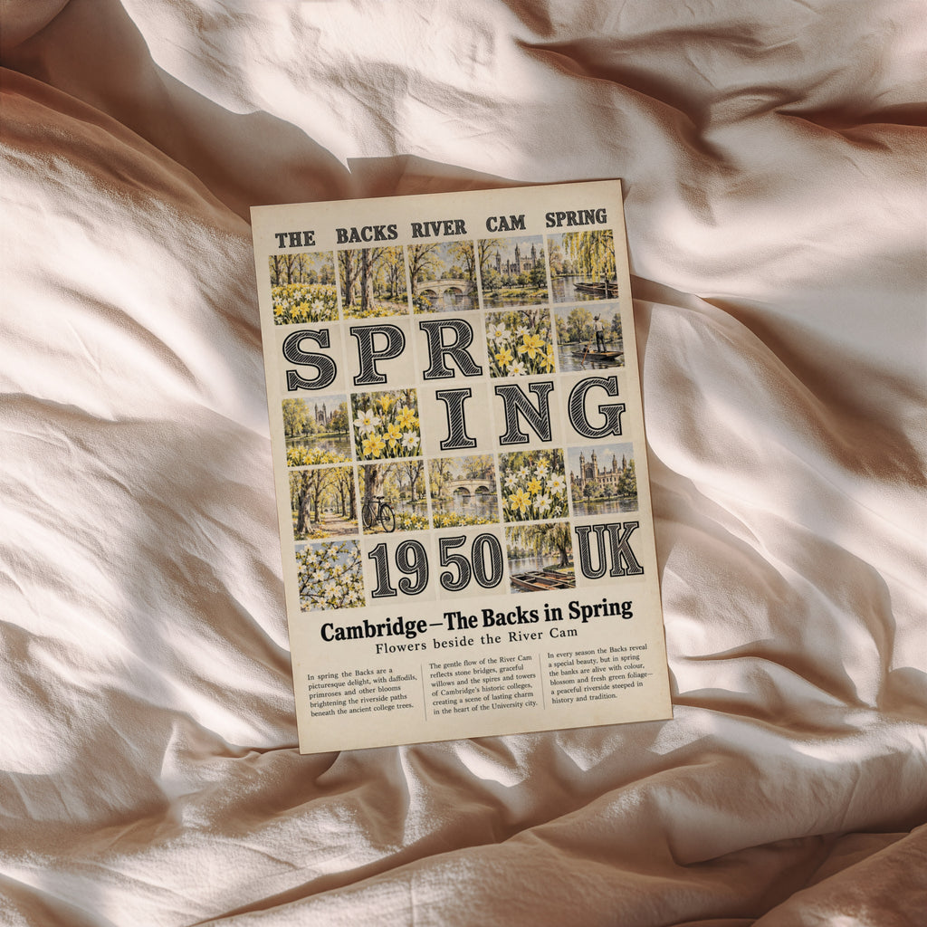 Vintage Cambridge Poster, The Backs Spring Print