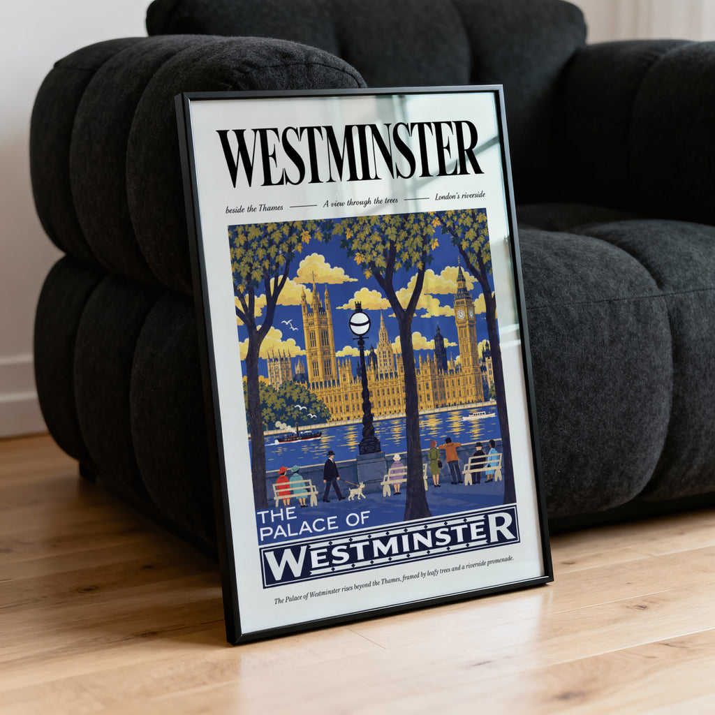 Vintage Westminster London Poster, Thames Wall Art Print