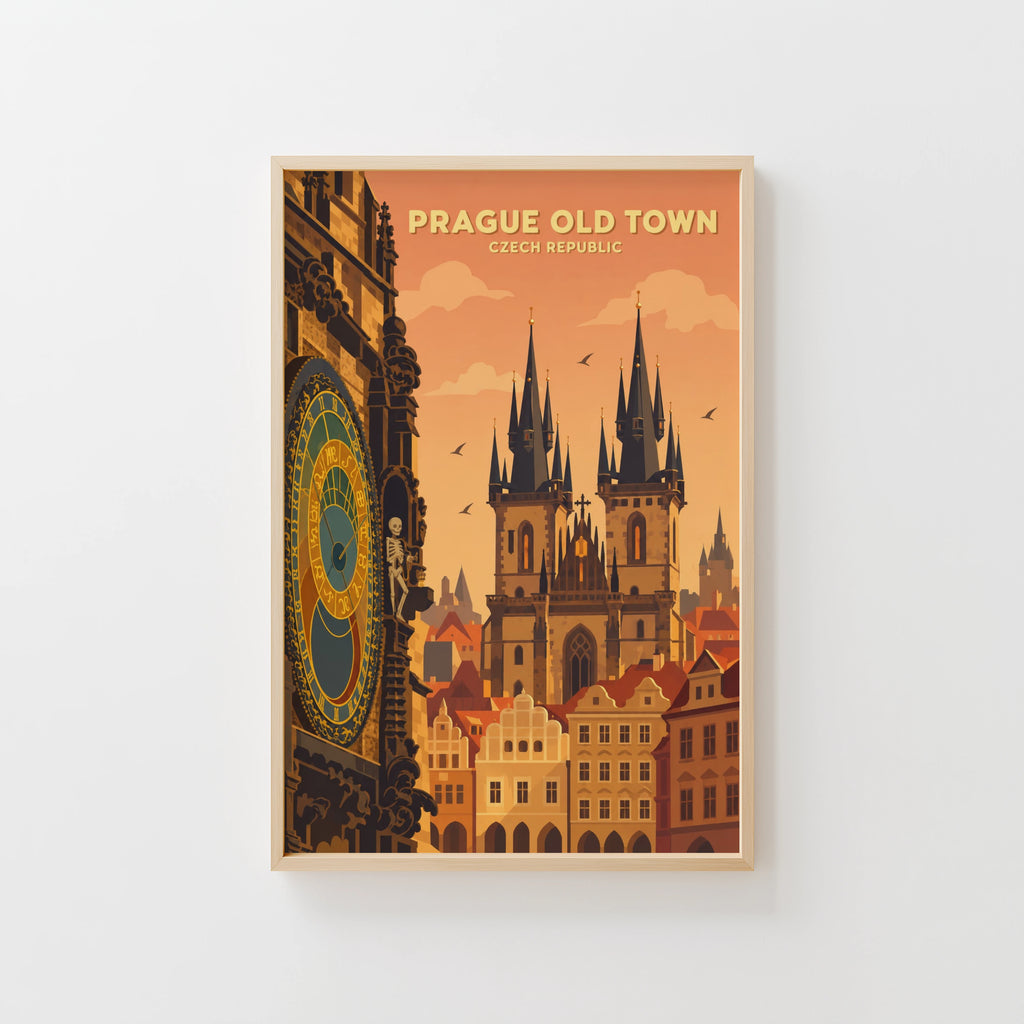 Vintage Prague Old Town Poster, Czech Republic Wall Art