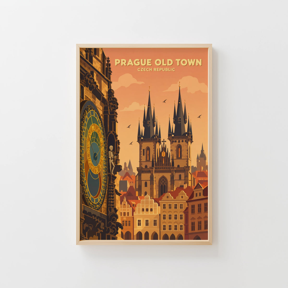 Vintage Prague Old Town Poster, Czech Republic Wall Art