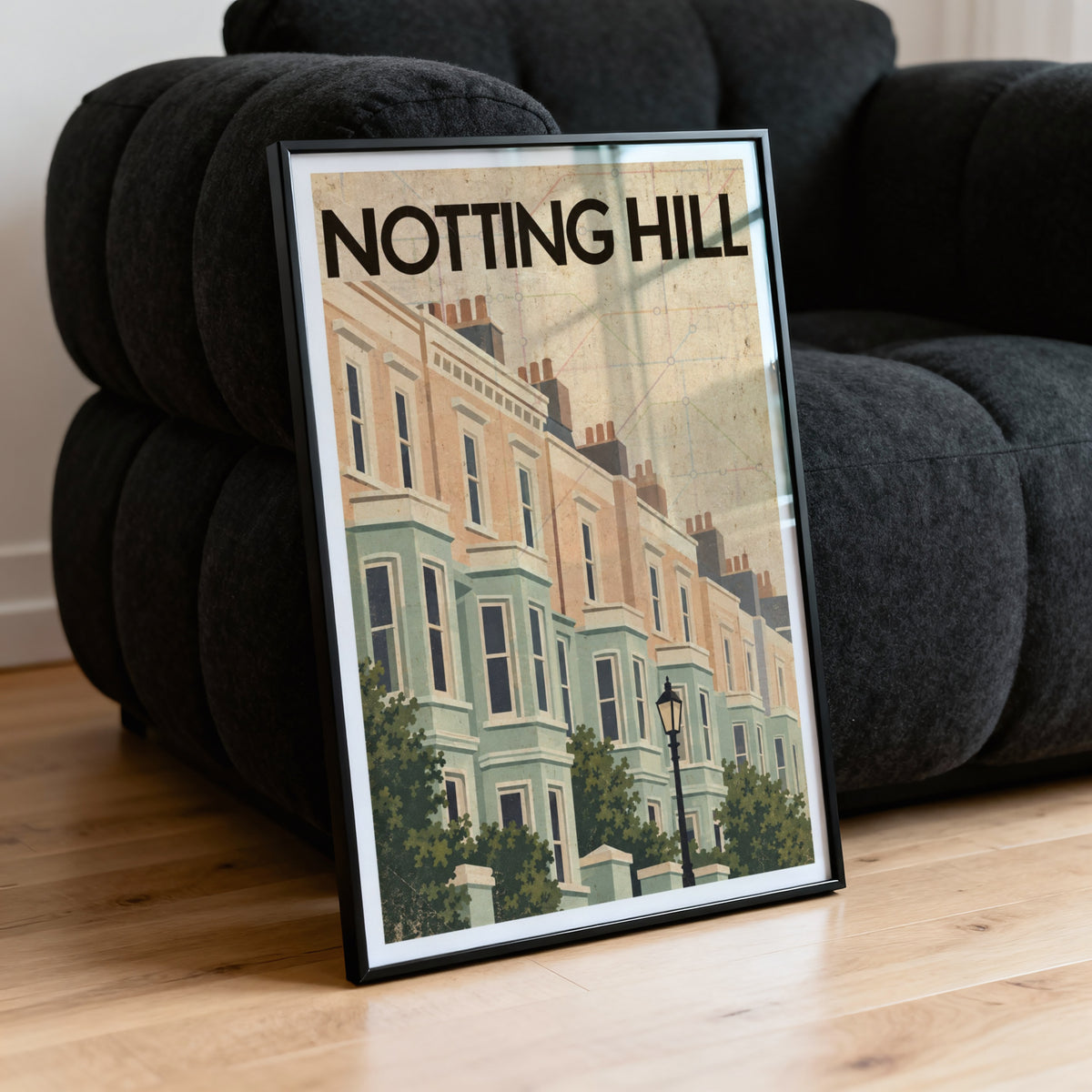 Vintage Notting Hill London Poster, Terraced Houses Print