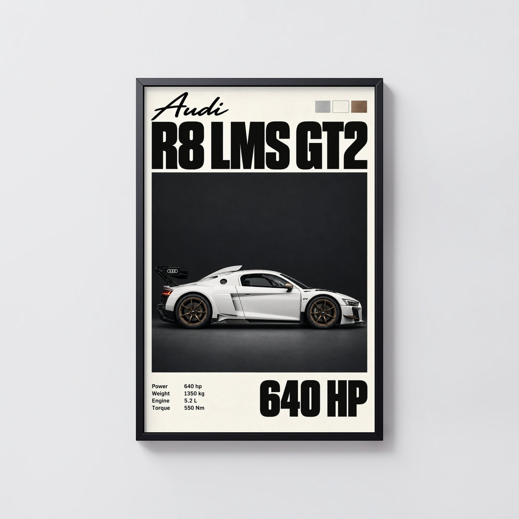 Vintage Audi R8 LMS GT2 Print, Racing Car Wall Art