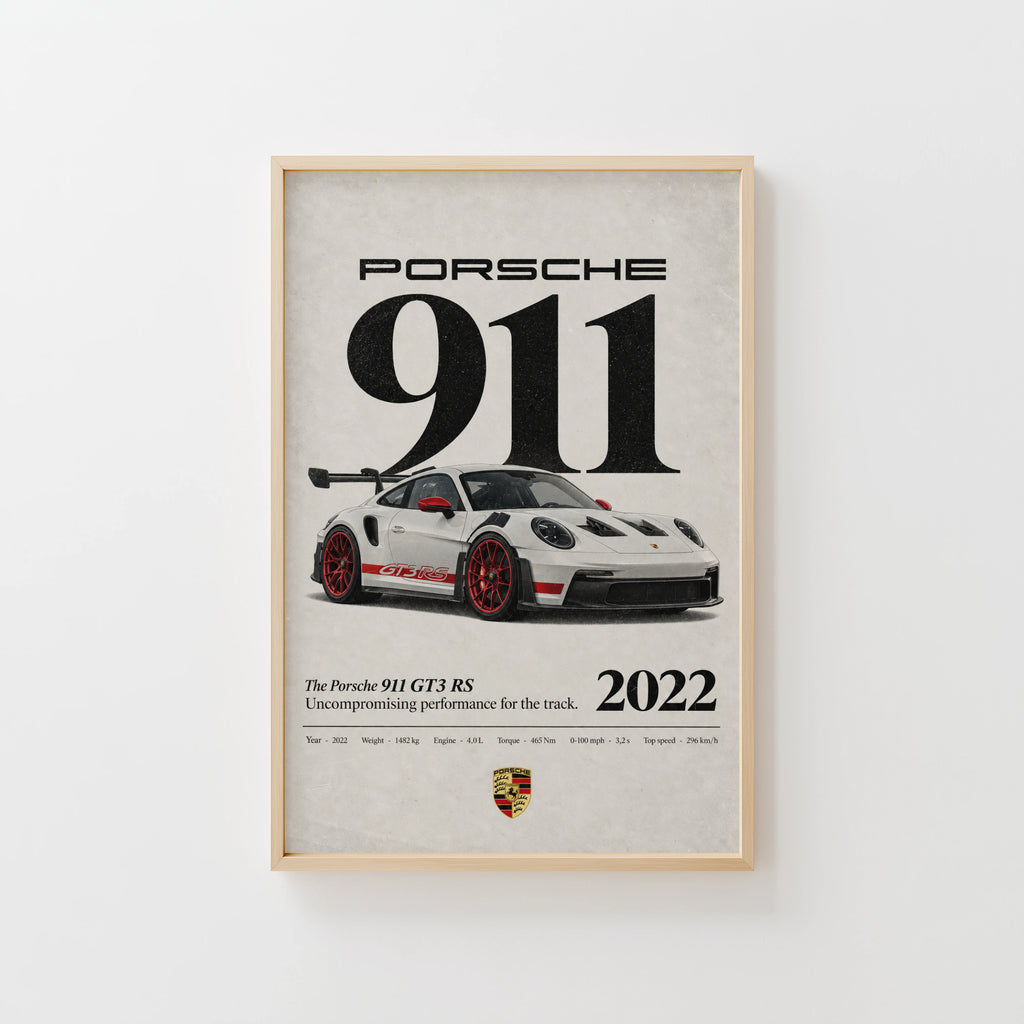 Vintage Porsche 911 GT3 RS Print, Car Poster Wall Art