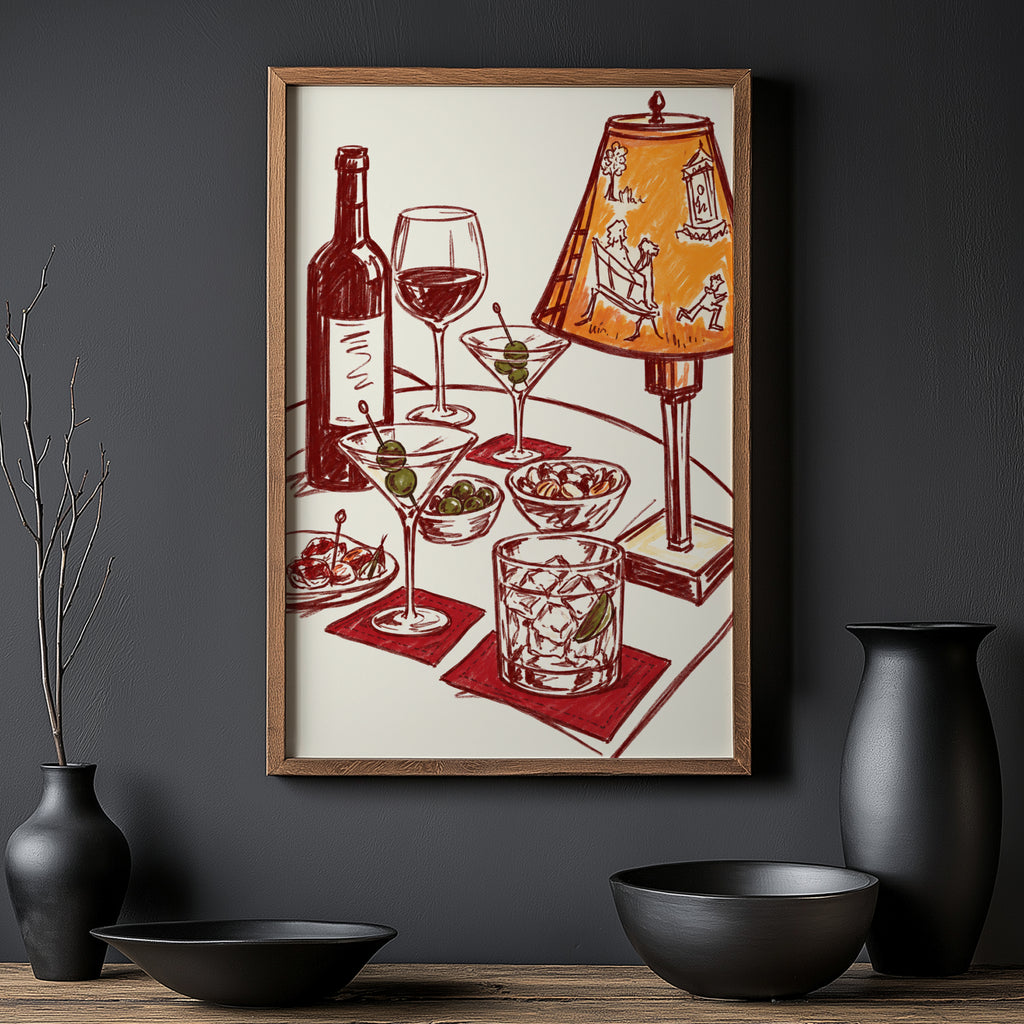 Vintage Wine Print Poster, Cocktail Lounge Wall Art