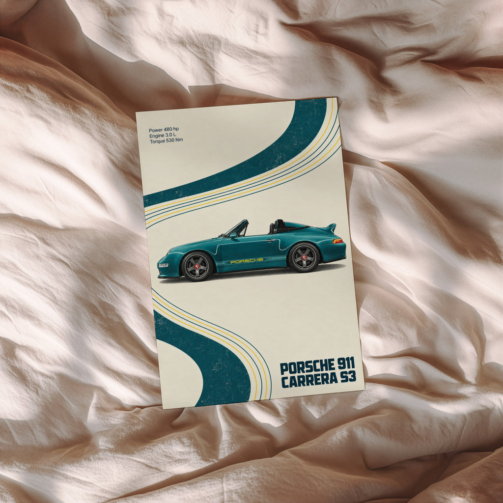 Vintage Porsche 911 Carrera S3 Print, Car Wall Art