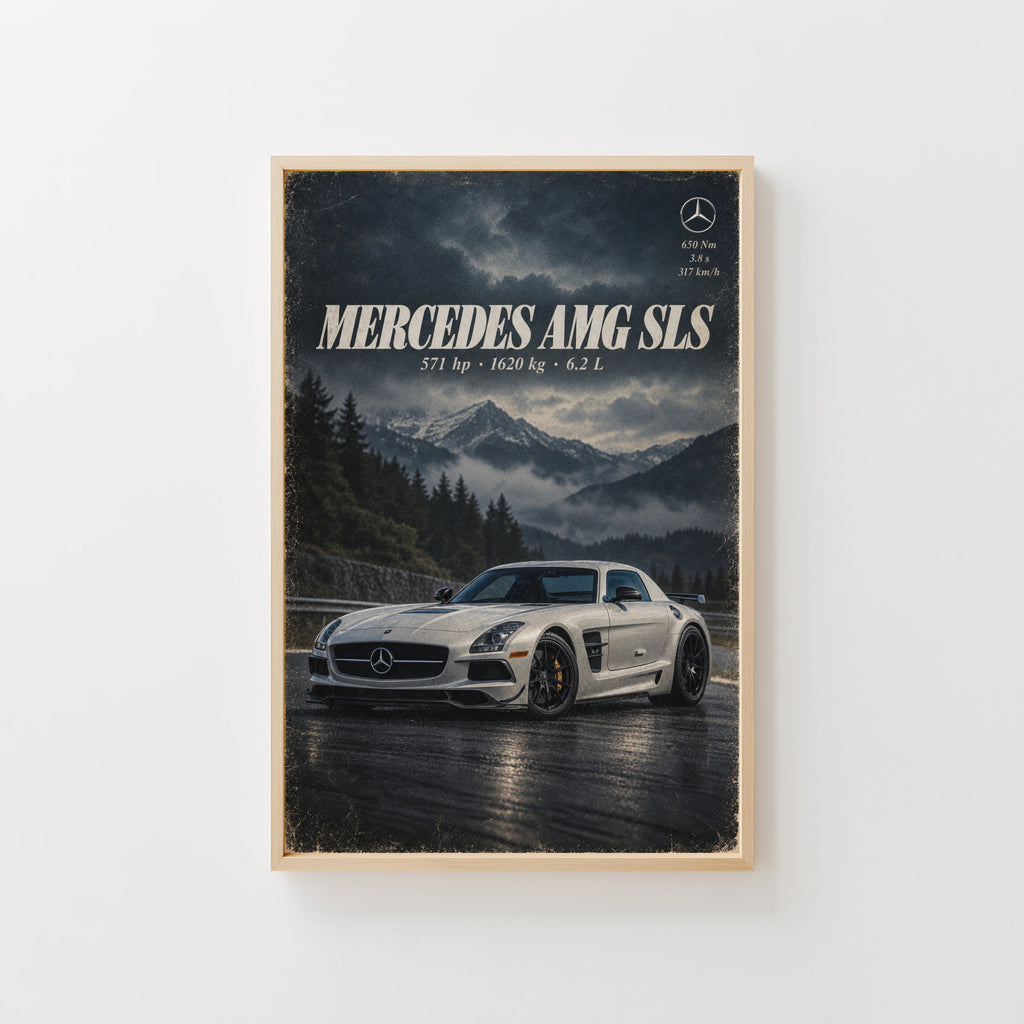 Vintage Mercedes AMG SLS Print, Car Poster, Wall Art