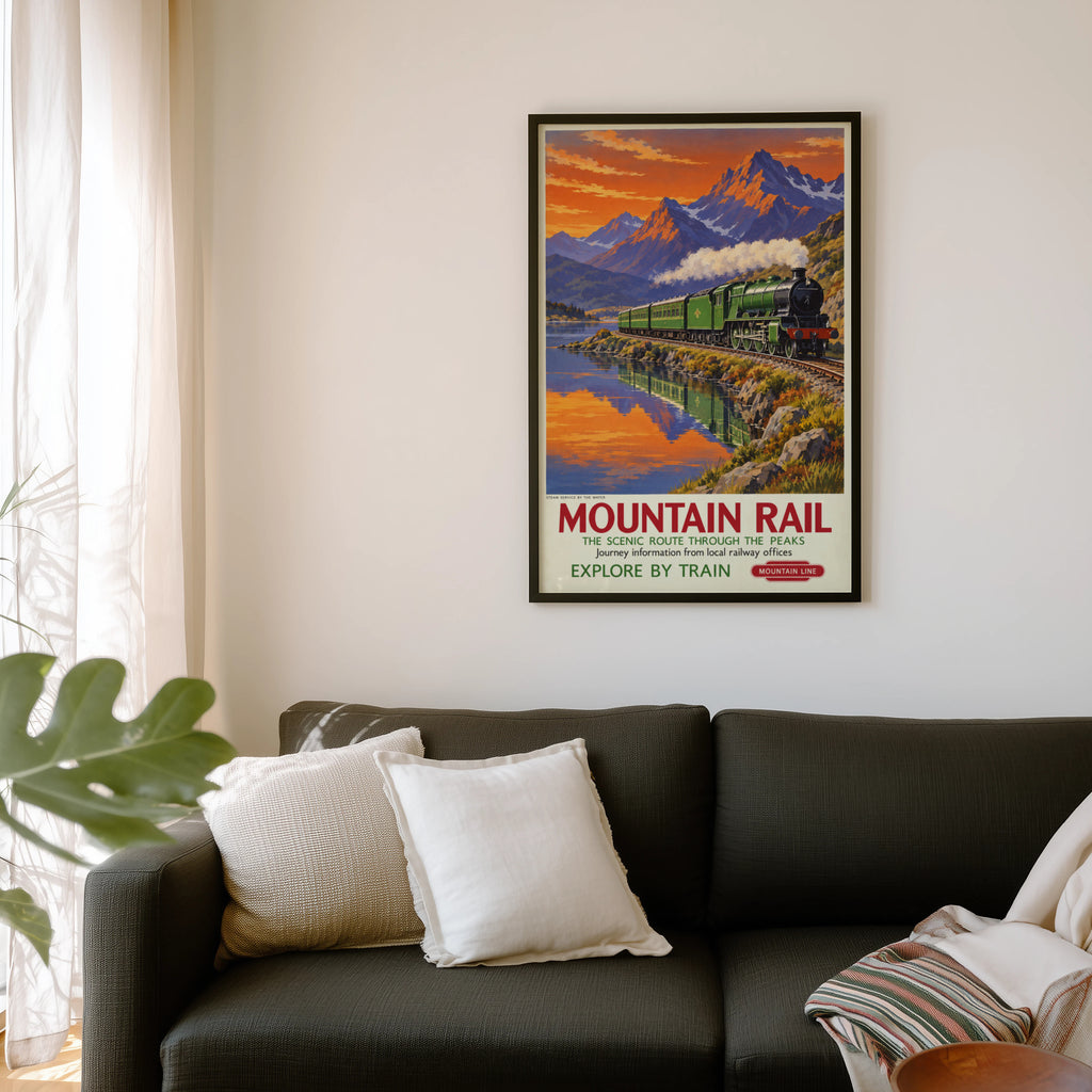 Vintage Mountain Rail Steam Train Print Poster